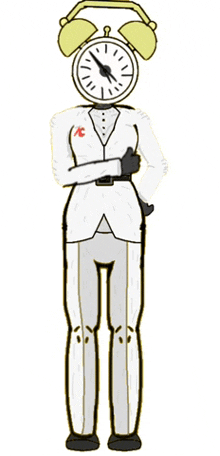 a drawing of a person with a clock head