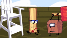 a cartoon drawing of a lifeguard chair a wooden block and a wooden box