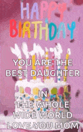 a birthday card for a daughter with a cake and candles .