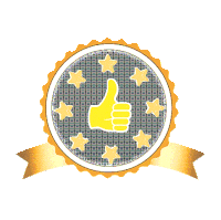 a green hand giving a thumbs up in a circle with stars around it