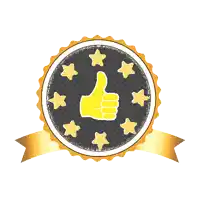 a green hand giving a thumbs up in a circle with stars around it