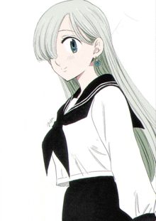 a girl with long white hair is wearing a black and white sailor uniform