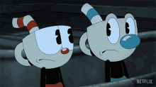 two cartoon characters are standing next to each other with a netflix logo behind them