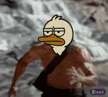 a cartoon of a man with a duck on his head and the words 3look below