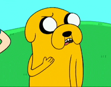 a close up of a cartoon character 's face with a hand on his chest