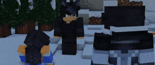 two minecraft characters are standing in the snow