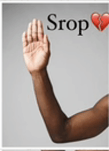 a person 's arm is shown with a heart in the background and the word srop on the bottom .
