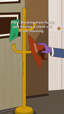 a cartoon of a person working from home and having a client call