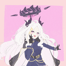 a drawing of a girl with white hair and a crown on her head