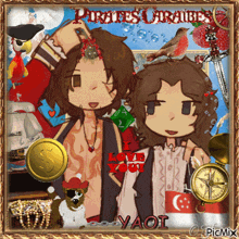 a picture of two pirates with the words pirates caribbean on the top