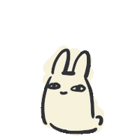 a cartoon drawing of a rabbit with a pink mouth