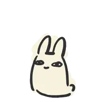 a cartoon drawing of a rabbit with a pink mouth