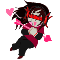 a cartoon drawing of a girl with headphones holding an arrow