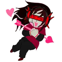 a cartoon drawing of a girl with headphones holding an arrow