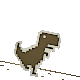 a pixel art of a dinosaur running down a hill on a white background .