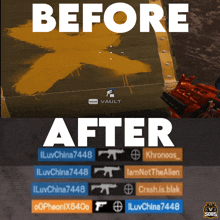 a screenshot of a video game with the words before and after at the bottom