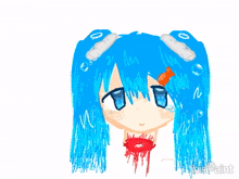 a drawing of a girl with blue hair and bubbles in her hair