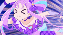 a girl with purple hair and a heart on her chest is making a funny face