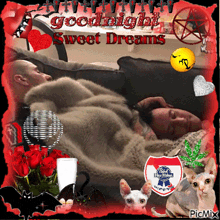 a picture of two people sleeping with the words " goodnight sweet dreams "