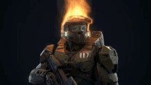 master chief halo infinite burning fire flame