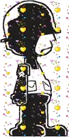 a cartoon character is surrounded by hearts and sparkles on a white background