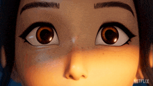 a close up of a cartoon character 's eyes with netflix written on the bottom right