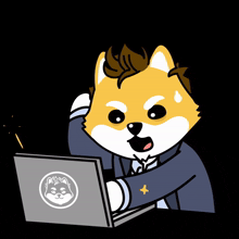 a cartoon dog is looking at a laptop