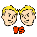 two cartoon heads with angry faces next to the word vs.