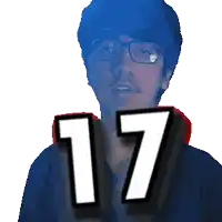 a pixelated image of a man with glasses and the number 17