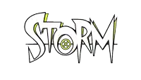 a black and yellow logo for storm with a yellow x on it