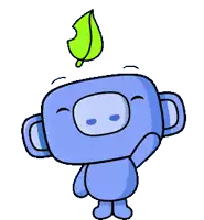 a cartoon monkey with a green leaf on its head