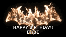 a happy birthday babe greeting with a batman logo in flames