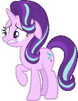 a cartoon pony with purple hair and a blue stripe on its tail