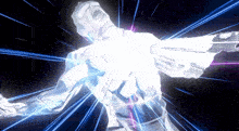 a cartoon of a man with his arms outstretched and a light coming out of his chest