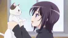 aww hugging cat cute anime