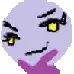 a pixel art drawing of a person 's face with a purple background and yellow eyes .