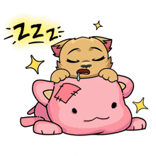 a cartoon of a dog sleeping on a stuffed animal