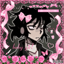 a pixel art of a girl with a pink bow on her head
