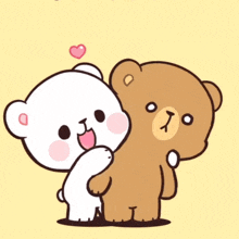 a cartoon of two teddy bears hugging each other with hearts flying around them
