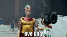 a cartoon character says bye chat to a girl