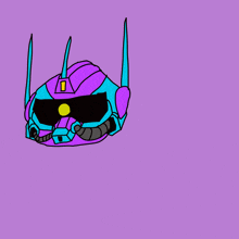 a drawing of a purple and blue robot head