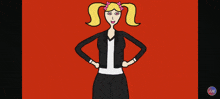 a cartoon drawing of a girl with pigtails and the letters jue on the bottom