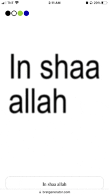 a phone screen displays the words in shaa allah
