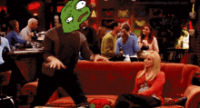 a cartoon of a man dancing in front of a group of people