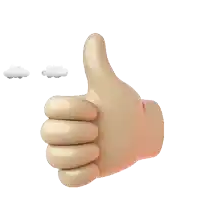 a hand giving a thumbs up with a rainbow and clouds behind it