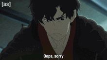 a cartoon of a man with the words oops sorry written below him