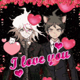 a couple of anime characters standing next to each other with the words i love you