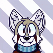 a cartoon drawing of a fox wearing a scarf and smiling .
