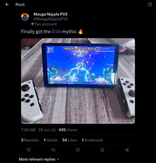 a twitter post from mauga nipple pve shows a picture of a nintendo switch