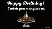 a happy birthday card with a chocolate cake and candles